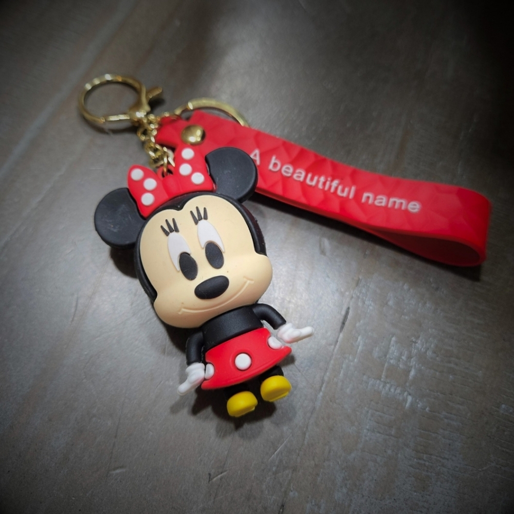 Disney Minnie Mouse Red Black Yellow Keychain with Bow